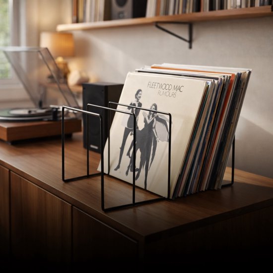 LP Opbergsysteem - Zwart - Elpee Opbergrek - Platenrek van Metaal - Opbergrek LP - Vinyl OpbergSysteem - 50 tot 60 Platen - Bordenstandaard