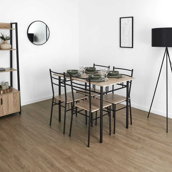 Eettafel-set Loka met 4 stoelen 110x76x70cm - Bruin/Zwart