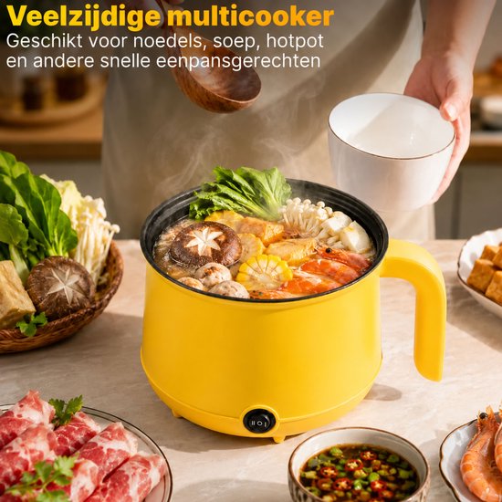DMG Supply Noodle Pan - Geel - Elektrische Kookpan - Hotpot - Noodle Kom - 1,8 L - Multicooker