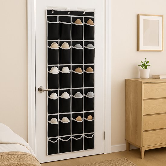 Schoenenkast Hangend - Schoenenzak 35 vakken - Opbergen van Schoenen aan Deur - Schoenenzak Zwart-Wit - Oplossing voor rondslingerende schoenen - Hoogwaardige Schoenenkast