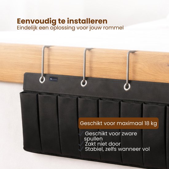 Bed Organizer met 9 Vakken – Bed Opberger Hangend – Opbergzak Bedrand – Schoenen Organizer Bed – Bedside Storage Organizer – Zonder Boren – Zwart