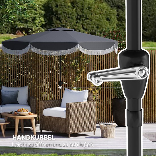 Kantelbare Parasol met Volant 269 cm doorsnede - Donkergrijs