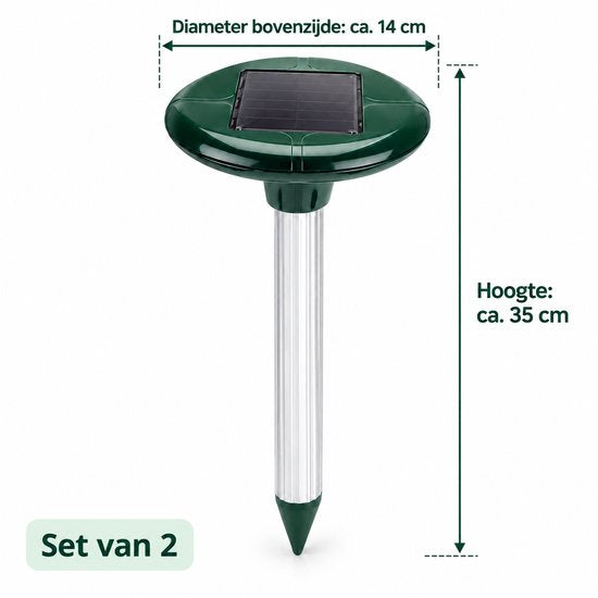 Mollenverjager op Zonne-energie – Solar Mollenverjager – Set van 2 – Voor Gazon, Tuin & Moestuin – Zonder Kabels – 35 cm
