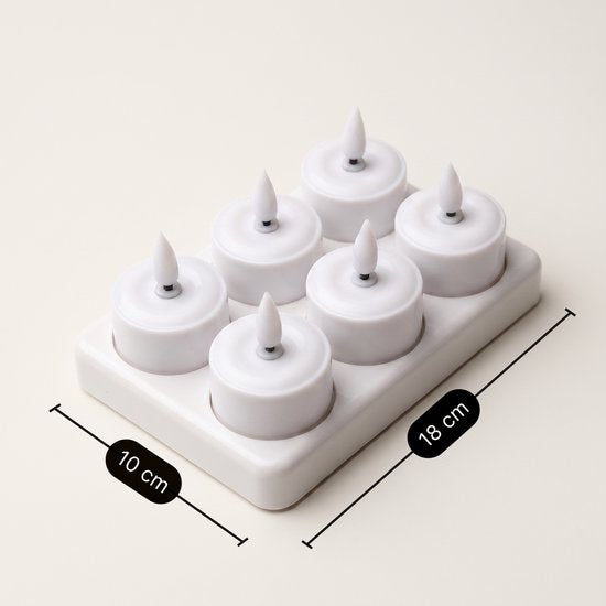 Fidali oplaadbare waxinelichtjes 6 st. - LED Kaarsen met Afstandsbediening - Realistische Flikkerende Vlam - Oplaadstation - Kerst Kaarsen