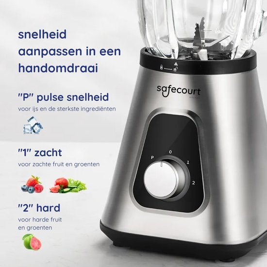 Safecourt Kitchen Blender - Smoothie maker - Krachtige 1200W - To-Go Beker - 3 Standen - RVS