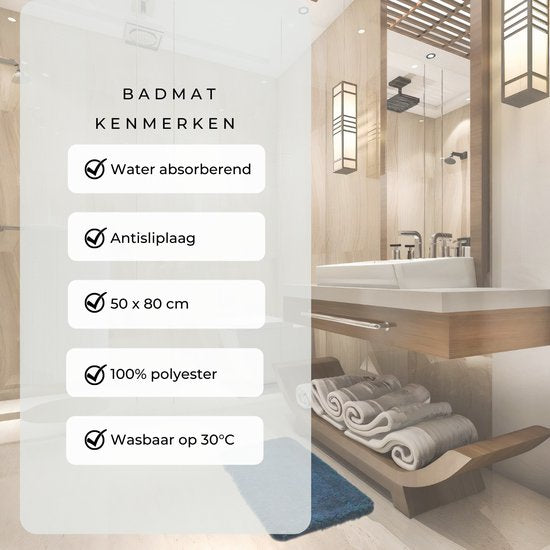 AKSA Home® Badmat 50x80 cm - Douchemat antislip - Badmat antislip - Badkamermat - Vloerkleed - Donkerblauw