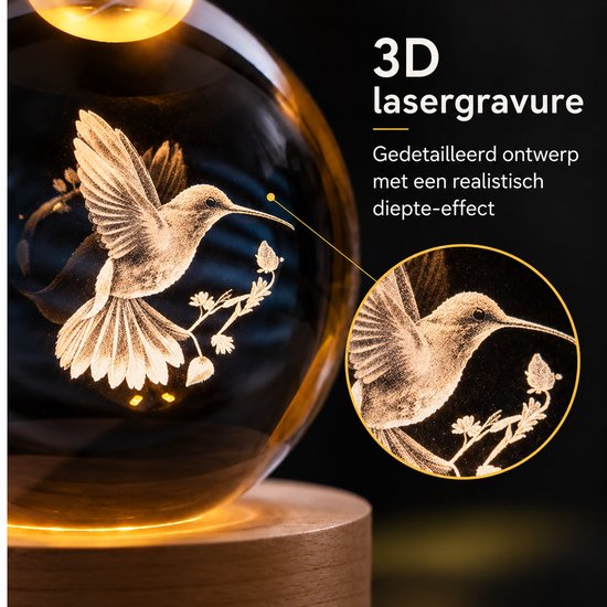 DMG Supply 3D Kristallen Bol Lamp - USB Oplaadbaar - LED Lamp - Nachtlamp - Tafellamp - Bureaulamp