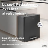 Luzzo® Pedaalemmer 51 liter - 3x17 ltr - Afvalbak Afvalscheiding - Zwart
