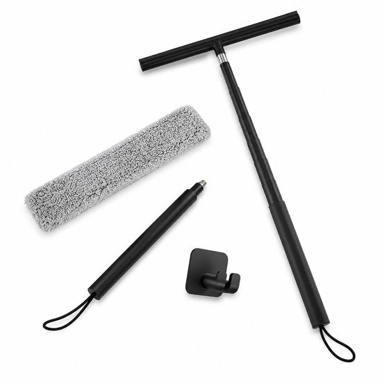 Raamwisser met Telescoopsteel - 120 cm Uitschuifbaar - Raamtrekker met Siliconen Wisser - Douchewisser - Raamwisser voor Douche, Tegels, Spiegels en Ramen - Inclusief Wandhouder & Microvezeldoek