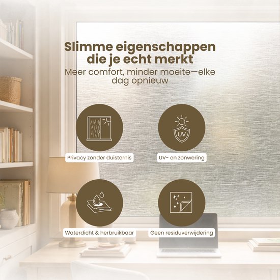 Raamfolie 60x200 cm – Zelfklevend & Statisch Hechtend – Privacy Folie voor Ramen – Zonwerende & Decoratieve Raamfolie – Eenvoudig Aan te Brengen – Waterdicht en Herbruikbaar