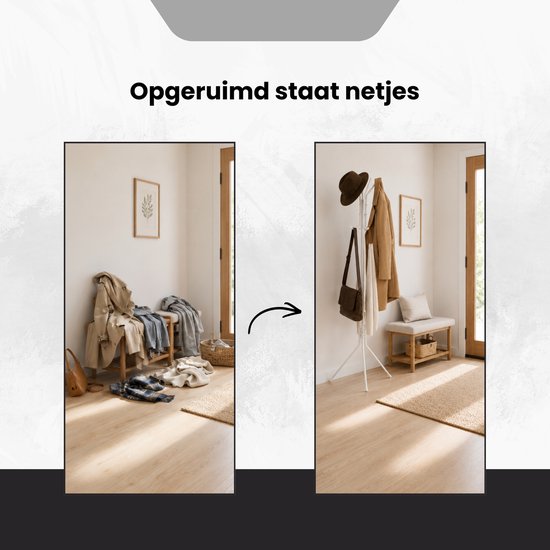 Kapstok Staand – Kledingrek met 8 Haken – Hoogte 172 cm – Staande Kapstok Metaal – Vrijstaande Kapstok – Wit – Voor Hal, Slaapkamer en Kantoor