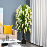 Kunstplant Blauwe Regen in witte uitvoering 165 cm in pot - Wit