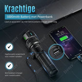 NovaWare® Zaklamp LED Oplaadbaar - Militaire Zaklamp op Batterijen - Powerbank Functie - Noodverlichting - 5 Standen - 5000mAh Batterij - 2500 Lumen - Noodpakket - Zwart