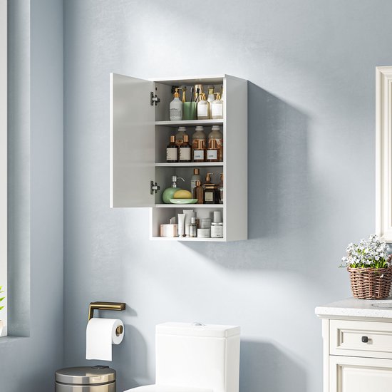 Wandkast voor de Badkamer met Verstelbare Planken en Open Vak - Wit