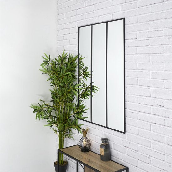 4goodz Wandspiegel Raam-Drieluik van Metaal – 75 × 115 cm – Zwart
