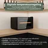 Wijnkoelkast - Wijn Klimaatkast voor 8 Flessen - Zwart - Instelbare Temperatuur van 5°C tot 18°C - Wijnkoelkast Liggend - Liggende Wijnkoeler