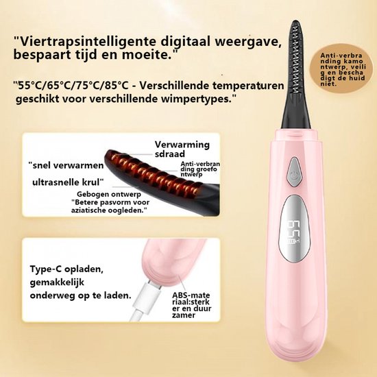 Elektrische Wimperkruller met Warmte – USB Oplaadbaar – 3 Temperatuurstanden – Langdurige Krul tot 24 Uur – Compact & Veilig