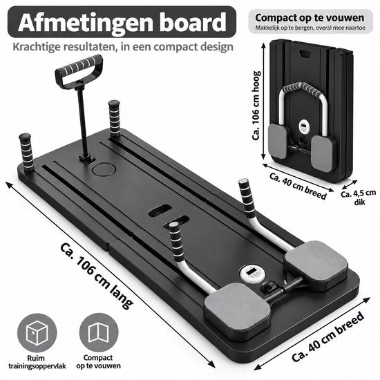 Pilates - Multifunctioneel Fitness Board – Opvouwbaar Trainingsapparaat voor Thuis – Full Body Workout – Buikspiertrainer met Weerstandsbanden – Core, Armen & Benen – Fitnessapparaat Home Gym