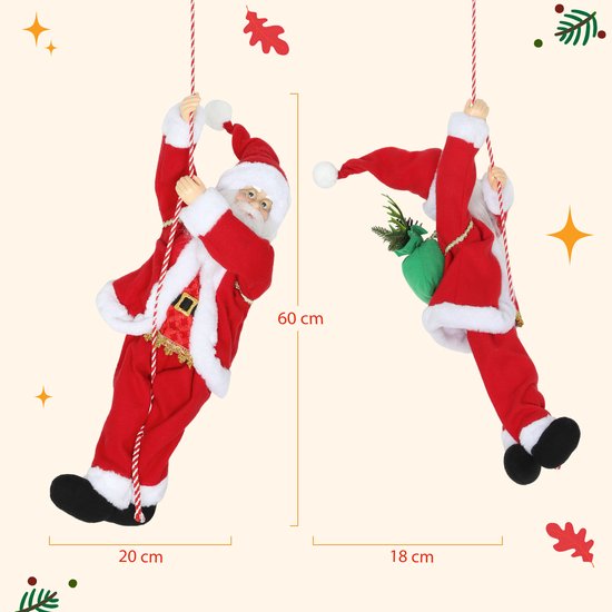 Zingende en Klimmende Kerstman met Touw - Geluidsfunctie - Binnengebruik