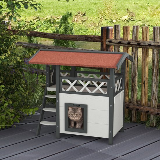 4goodz kattenhuis 2 laags 77x50x73cm - Wit/Rood