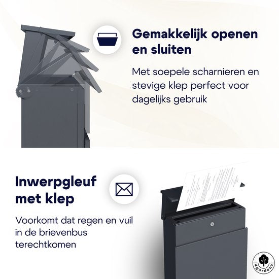4gardenz® Vrijstaande Brievenbus - Gegalvaniseerd Staand met Slot - Antraciet