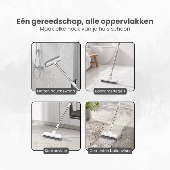 Schrobber 2 in 1 - Wit-Grijs - Douchetrekker - Schrobbezem - Trekker douche - Luiwagen - Trekker - Schuurborstel - Schrobborstel Met telescopische steel