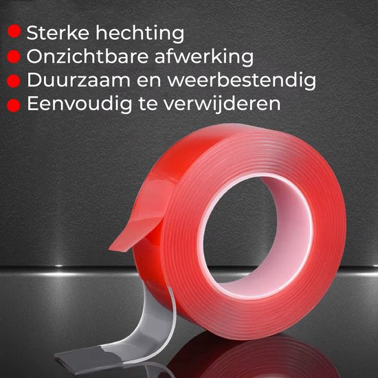 24ME® 4.5 Meter Dubbelzijdig Montagetape - Incl. Bewaar Etui - Sterke Hechting - Transparant - Nano tape