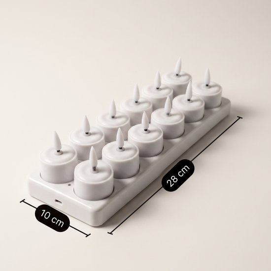 Fidali Led Kaarsen met Afstandsbediening - Oplaadbare Waxinelichtjes 12x - Dimbaar met Timer - Theelichtjes Oplaadbaar - Flikkerende Vlam - Kerst Kaarsen