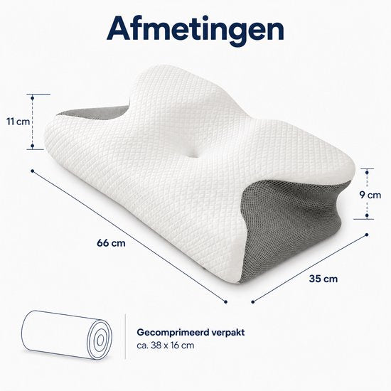 Memory Foam Hoofdkussen – Hoofdkussen voor Zijslapers & Rugslapers – Contourkussen – Ademende 3D Mesh Hoes – Wasbare Hoes – 66 x 35 cm