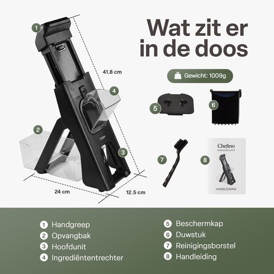 Mandoline - Groentesnijder met Opvangbak – Verstelbare Groente Snijder – Julienne Snijder – Blokjessnijder – Groente Hakker – Mandoline Keuken – Komkommer, Ui en Groente Snijden - Uiensnijder — Keukensnijder — Vaatwasserbestendig