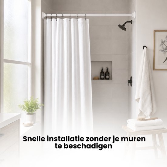 Douchestang Uitschuifbaar - Wit - 66 cm tot 99 cm - Universeel - Douchestang zonder Boren - Douchestang Verstelbaar - Douchegordijnstang - Gordijnstang