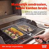 Grillmand BBQ – RVS Barbecue Grillmand met Deksel – 31 x 24,2 cm – Met 2 Uitneembare Verdelers – Afneembaar Handvat – Voor Vis, Vlees & Groenten