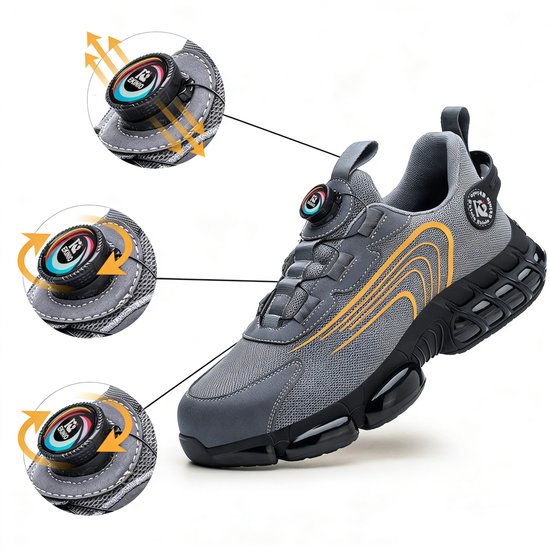 Veiligheidsschoenen Heren - Maat 41 - Stalen Neus & Anti-Perforatie Zool - Lichtgewicht & Ademend - Anti-Slip Werkschoenen met Draaisluiting - Grijs