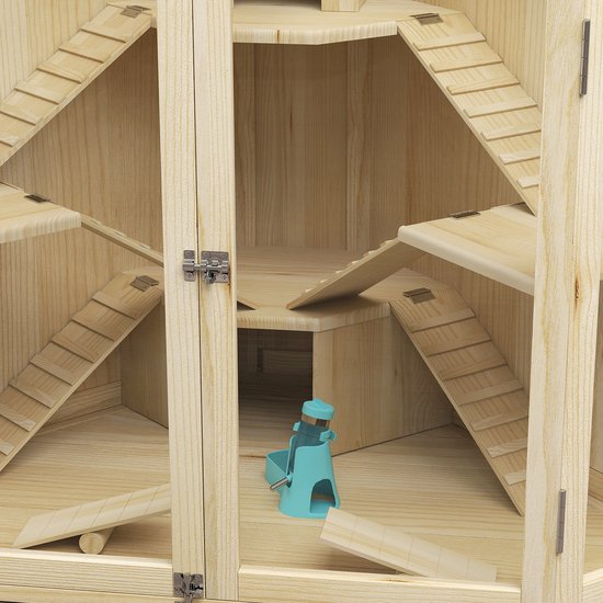 Hamsterkooi 4-Laags met Wip Loopplank en Hutjes - 69x115x79 cm - Hout
