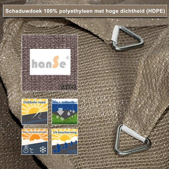 HanSe® Schaduwdoek Rechthoek Waterdoorlatend 5x7 m Zonnedoek