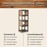 4goodz Badkamerkast Acaciahout halfhoog 5 planken - 30x36.5x108 cm