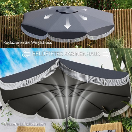 Parasol - 269 cm - Achthoekig Met UV Bescherming - Voor Tuin - Polyester - Donkergrijs