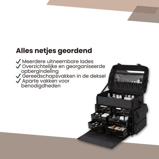 Pedicurekoffer met Wieltjes - Zwart - 60x41x30 cm - Pedicure case - Ambulante Pedicure Koffer