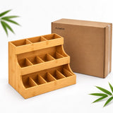 Theezakjes Organizer Bamboe – Theedoos met 12 Vakken – 3-Laags Theerek – Theezakjeshouder voor Aanrecht – Volledig Gemonteerd – 26,7 × 17,3 × 24,1 cm