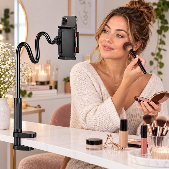 Telefoonhouder Bureau met Flexibele Arm – Telefoon- & Tablethouder met Tafelklem – 76 cm Verstelbare Arm – Voor Bed, Bureau & Tafel – Zwart