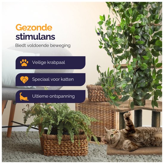 Kattenboom - Krabpaal voor Katten - 160 - Verwisselbare bladeren - Extra Stabiel