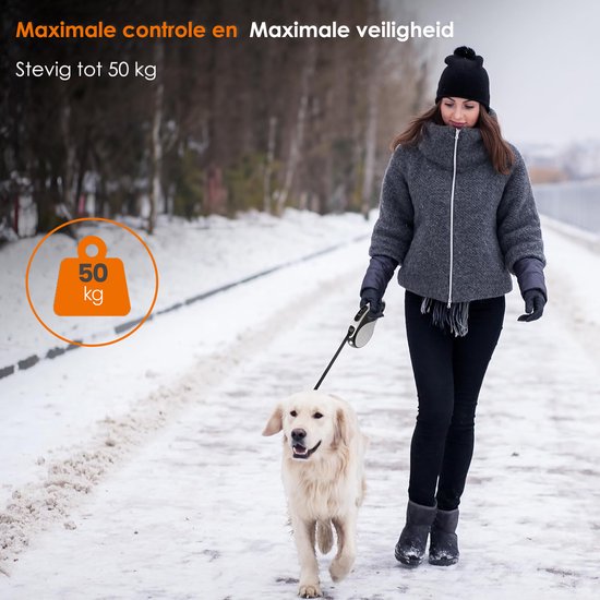 Vesfy Hondenriem 5 Meter met LED Lamp - Automatische Rollijn tot 50kg - Oplaadbaar - Voor Grote en Kleine Honden