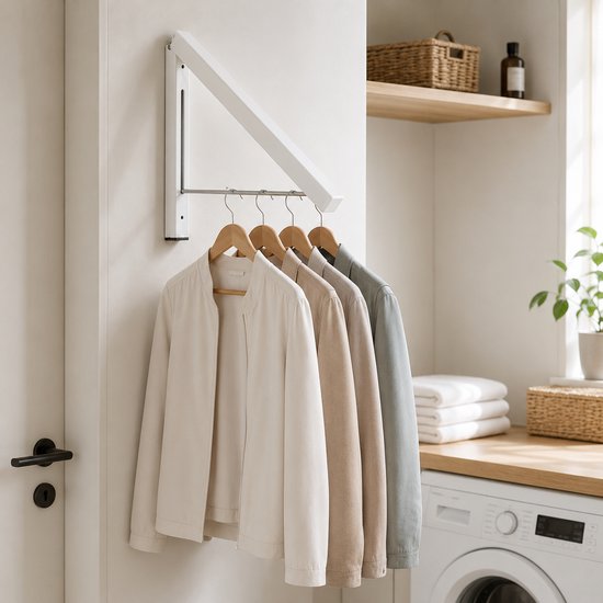 Kledingrek Inklapbaar - Creme wit - Ruimtebesparende Kledinghanger - Kapstop Inklapbaar - Inklapbare Kapstokken - Droogrek voor kleding - Kledingorganizer