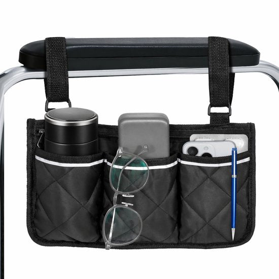 Rolstoeltas - Zwart - Armleuning Rolstoeltas - Waterafstotende Opbergtas voor Rolstoel - Rolstoel Organizer