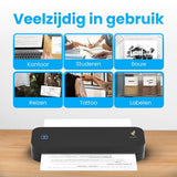 NovaWare® Thermische Printer A4 - Sticker Printer - Pocket Printer - Mini Printer voor Mobiel - Laptop - tablet - Verzendlabel - Barcode - Tattoo - Portable Printer - Shipping Label - Zwart