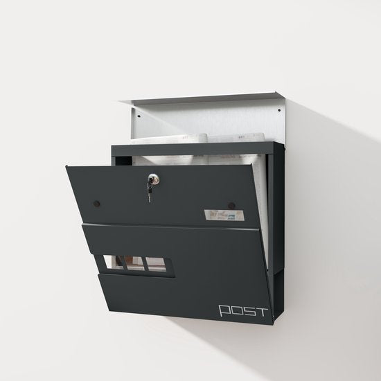 4goodz Wandbrievenbus Post met Slot en krantenvak - Antraciet