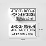 24ME® - 2 Stuks Stickers - Verboden Toegang voor Onbevoegde - 32x16cm - Hoge Kleefkracht