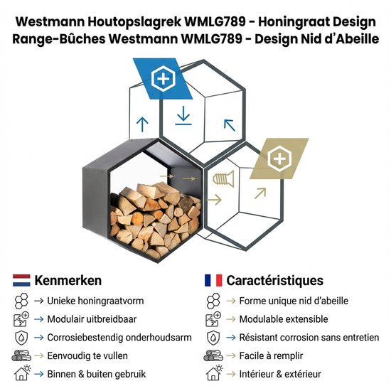 Westmann HaardHout Brandhoutrek WMLG789 - Houtopslag binnen - Zwart