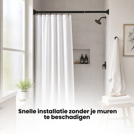Douchestang Uitschuifbaar - Zwart - 120 cm tot 215 cm - Universeel - Douchestang zonder Boren - Douchestang Verstelbaar - Douchegordijnstang - Gordijnstang