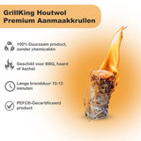 GrillKing Houtwol Aanmaakkrullen Premium - Ca. 840 stuks 10kg Voordeeldoos - Aanmaakwokkels -lange brandduur - BBQ & Haard
